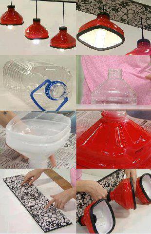 Step by step to make a lamp with recycled plastic cans.